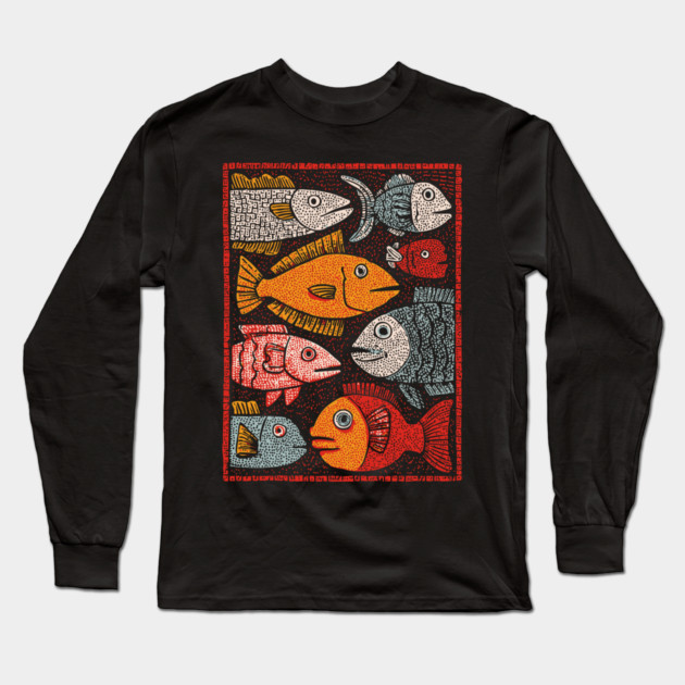 The River of Life | A School of Folk Art Fish Long Sleeve T-Shirt by TuncGK