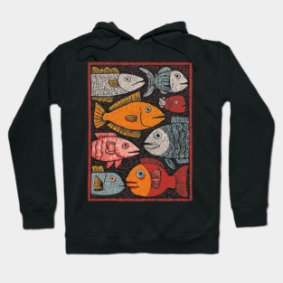 The River of Life | A School of Folk Art Fish Hoodie