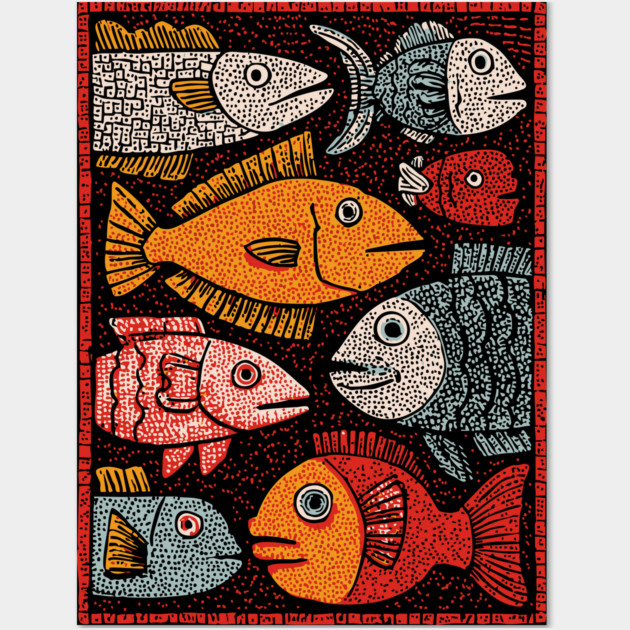 The River of Life | A School of Folk Art Fish Wall Art by TuncGK