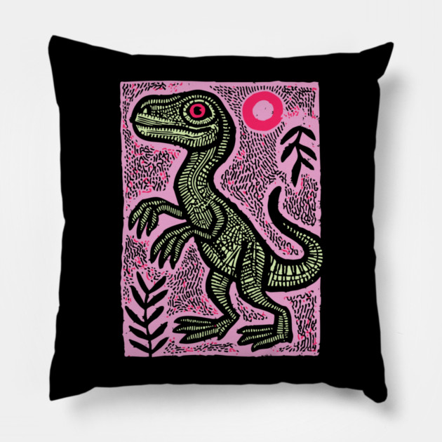 Pastel Velociraptor | Whimsical Feathered Dinosaur Pillow by TuncGK