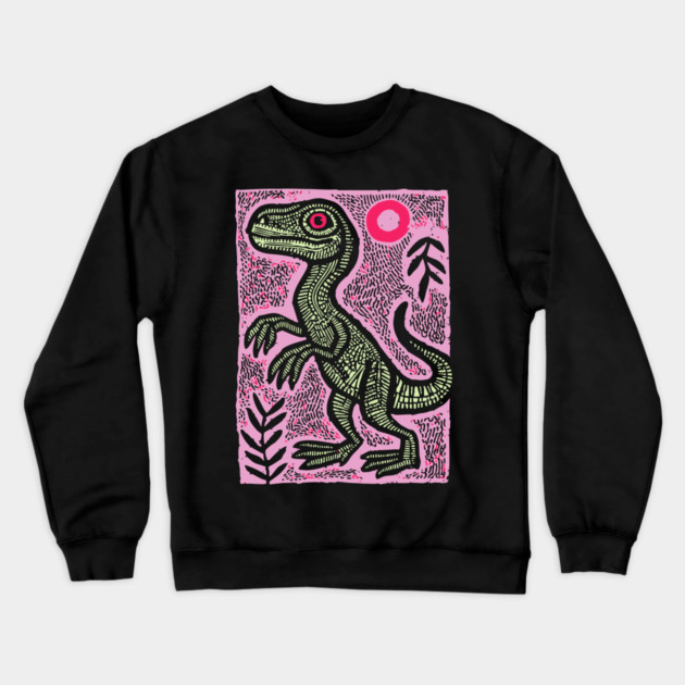 Pastel Velociraptor | Whimsical Feathered Dinosaur Crewneck Sweatshirt by TuncGK