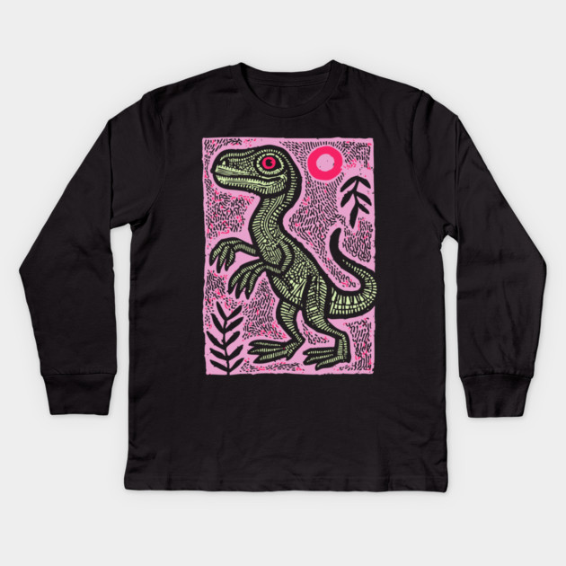 Pastel Velociraptor | Whimsical Feathered Dinosaur Kids Long Sleeve T-Shirt by TuncGK