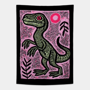 Pastel Velociraptor | Whimsical Feathered Dinosaur Tapestry