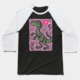 Pastel Velociraptor | Whimsical Feathered Dinosaur Baseball T-Shirt
