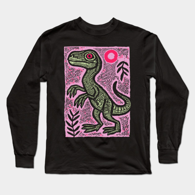 Pastel Velociraptor | Whimsical Feathered Dinosaur Long Sleeve T-Shirt by TuncGK