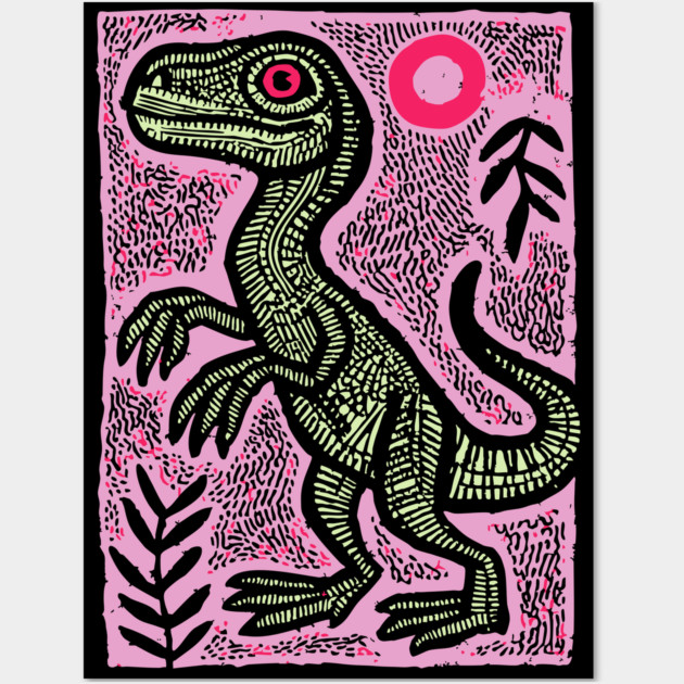 Pastel Velociraptor | Whimsical Feathered Dinosaur Wall Art by TuncGK