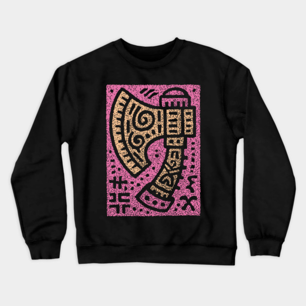 Psychedelic Battle Axe | Groovy Viking Weapon Crewneck Sweatshirt by TuncGK