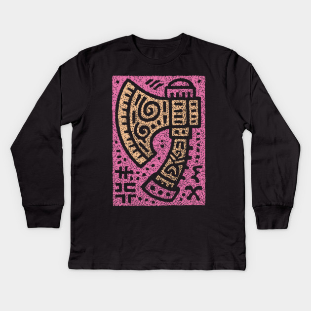 Psychedelic Battle Axe | Groovy Viking Weapon Kids Long Sleeve T-Shirt by TuncGK