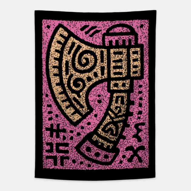Psychedelic Battle Axe | Groovy Viking Weapon Tapestry by TuncGK