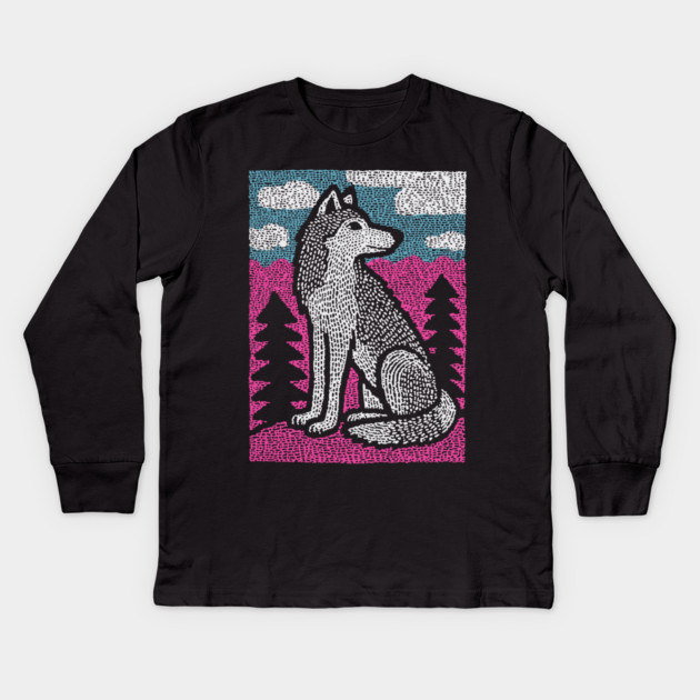 Ethereal Winter Wolf | Nordic Spirit Guide Kids Long Sleeve T-Shirt by TuncGK