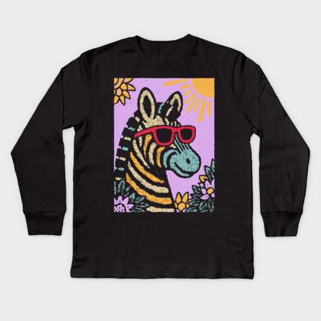 Groovy Zebra | Funky Safari Pop Art Kids Long Sleeve T-Shirt by TuncGK