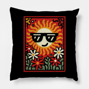 Groovy Sun with Sunglasses | Retro Flower Power Pillow