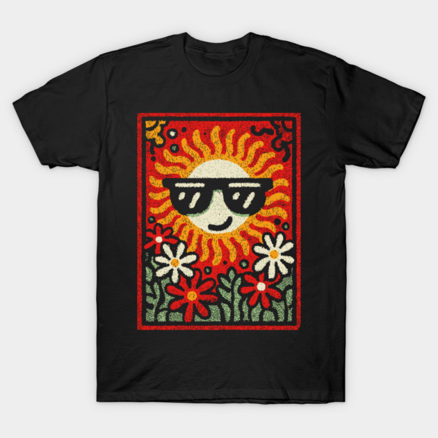 Groovy Sun with Sunglasses | Retro Flower Power T-Shirt by TuncGK
