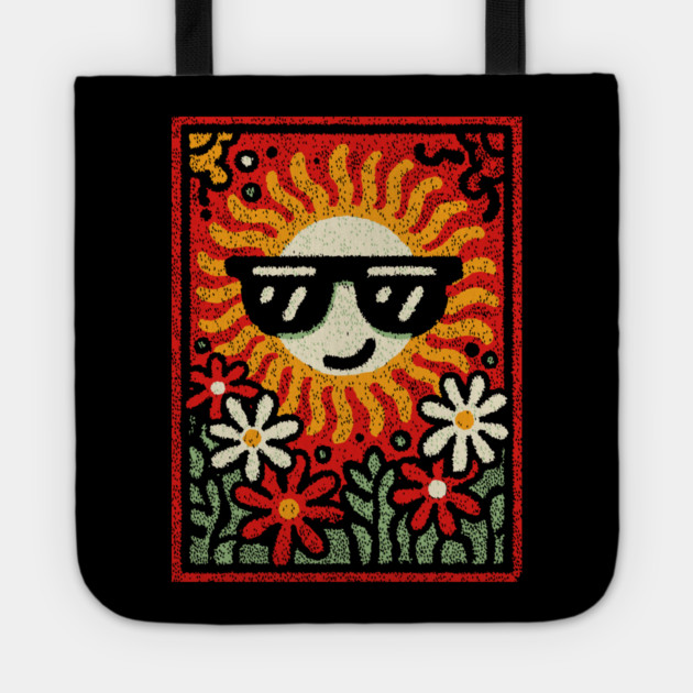 Groovy Sun with Sunglasses | Retro Flower Power Tote by TuncGK