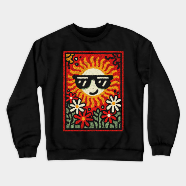Groovy Sun with Sunglasses | Retro Flower Power Crewneck Sweatshirt by TuncGK