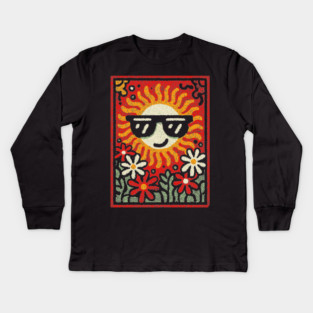 Groovy Sun with Sunglasses | Retro Flower Power Kids Long Sleeve T-Shirt