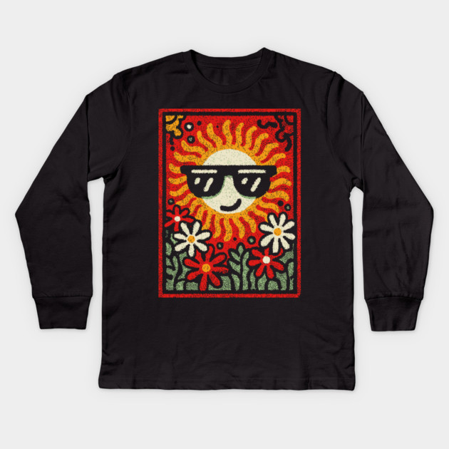 Groovy Sun with Sunglasses | Retro Flower Power Kids Long Sleeve T-Shirt by TuncGK