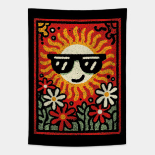 Groovy Sun with Sunglasses | Retro Flower Power Tapestry