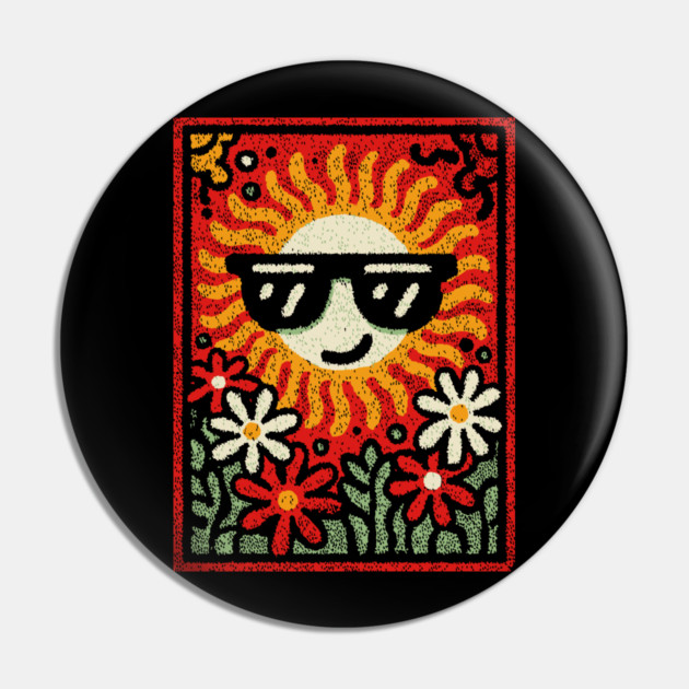 Groovy Sun with Sunglasses | Retro Flower Power Pin by TuncGK