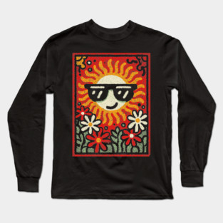 Groovy Sun with Sunglasses | Retro Flower Power Long Sleeve T-Shirt