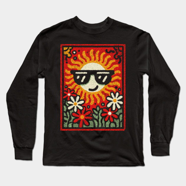 Groovy Sun with Sunglasses | Retro Flower Power Long Sleeve T-Shirt by TuncGK