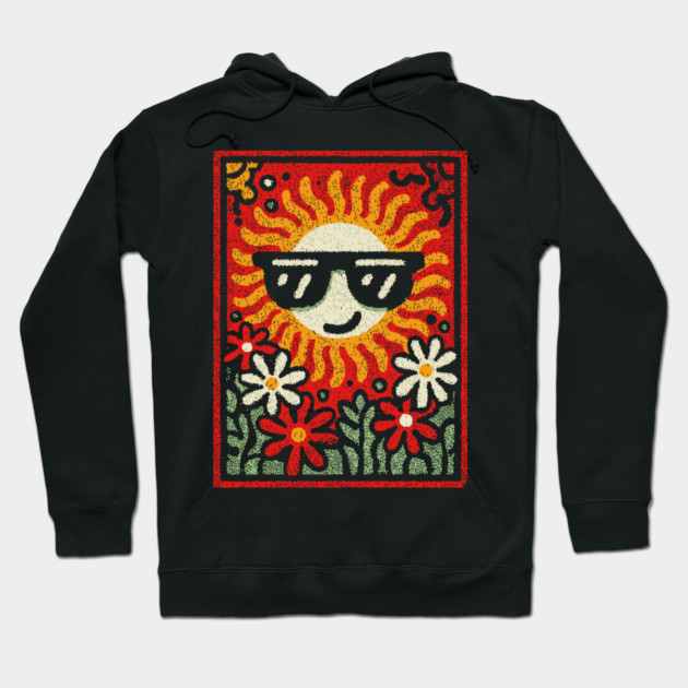 Groovy Sun with Sunglasses | Retro Flower Power Hoodie by TuncGK
