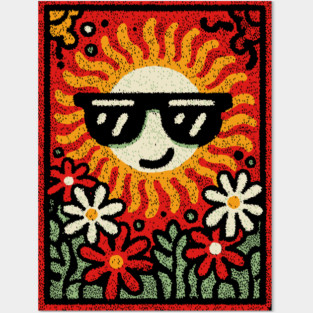 Groovy Sun with Sunglasses | Retro Flower Power Posters and Art