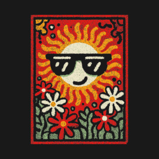 Groovy Sun with Sunglasses | Retro Flower Power T-Shirt