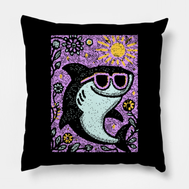 Groovy Shark | The Friendly Flower-Child Fin Pillow by TuncGK