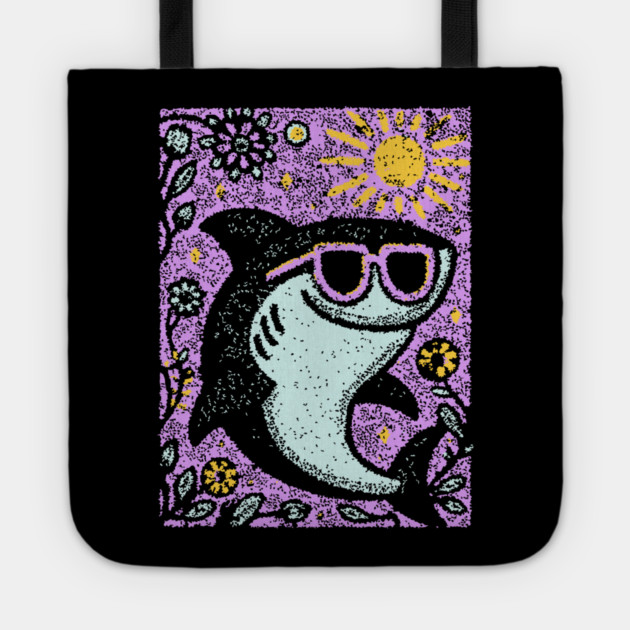 Groovy Shark | The Friendly Flower-Child Fin Tote by TuncGK