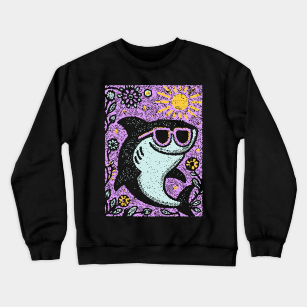 Groovy Shark | The Friendly Flower-Child Fin Crewneck Sweatshirt by TuncGK
