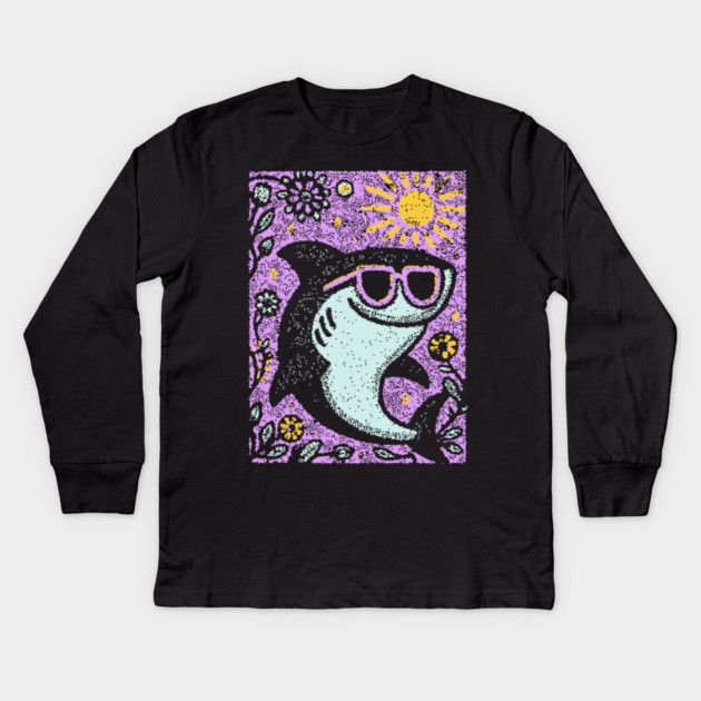 Groovy Shark | The Friendly Flower-Child Fin Kids Long Sleeve T-Shirt by TuncGK