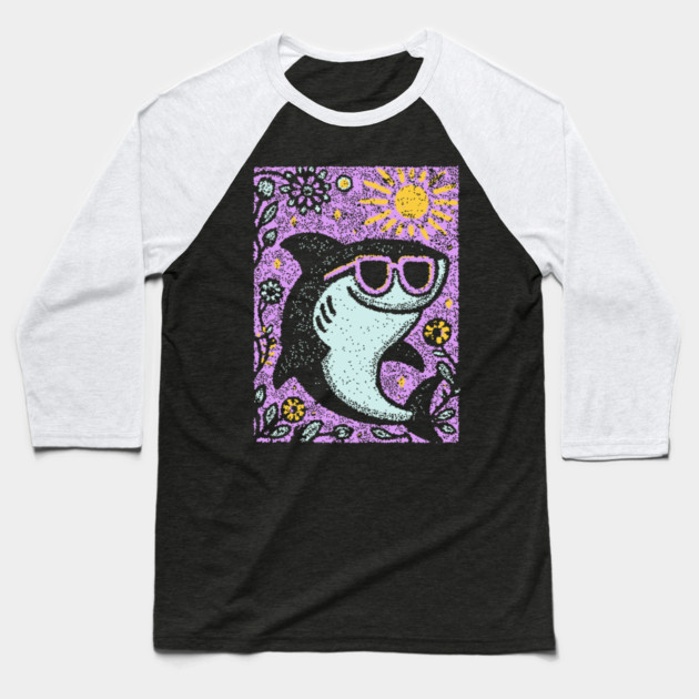 Groovy Shark | The Friendly Flower-Child Fin Baseball T-Shirt by TuncGK