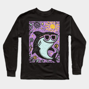 Groovy Shark | The Friendly Flower-Child Fin Long Sleeve T-Shirt