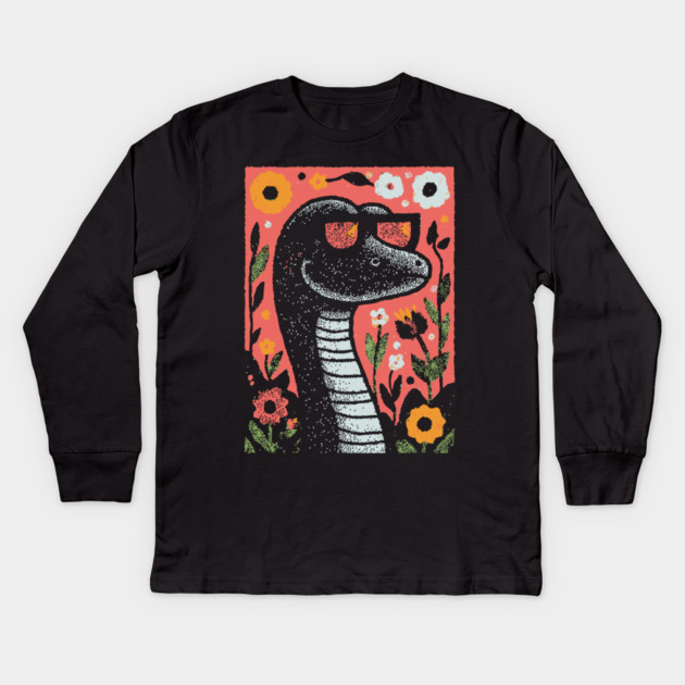 Cool Snake in the Grass | The Laid-Back Reptile Kids Long Sleeve T-Shirt by TuncGK