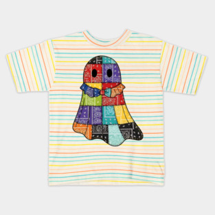 Bandana Boo Patchwork Ghost with cute Collar and Coquette Bow Kids T-Shirt