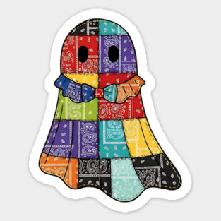 Bandana Boo Patchwork Ghost with cute Collar and Coquette Bow Sticker