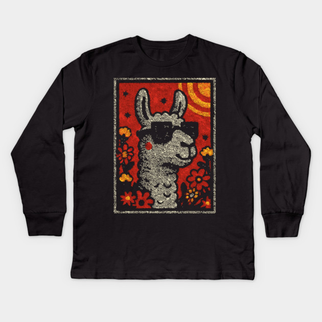 Hipster Alpaca | The No-Drama Llama Kids Long Sleeve T-Shirt by TuncGK