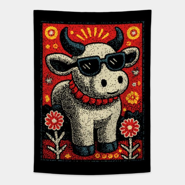 Nerdy Cow | The Intellectual Heifer Tapestry by TuncGK