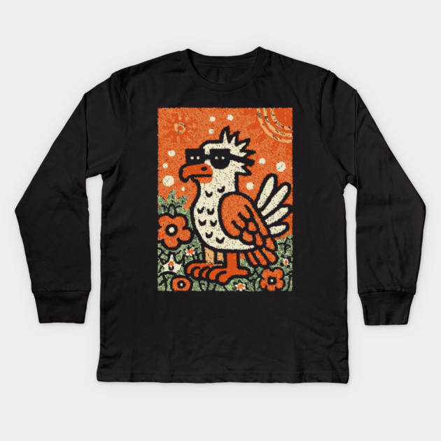 Quirky Hoatzin Bird | The Punk Rock Prehistoric Fowl Kids Long Sleeve T-Shirt by TuncGK
