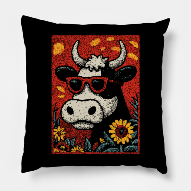 Groovy Cow | The Flower Child of the Pasture Pillow by TuncGK
