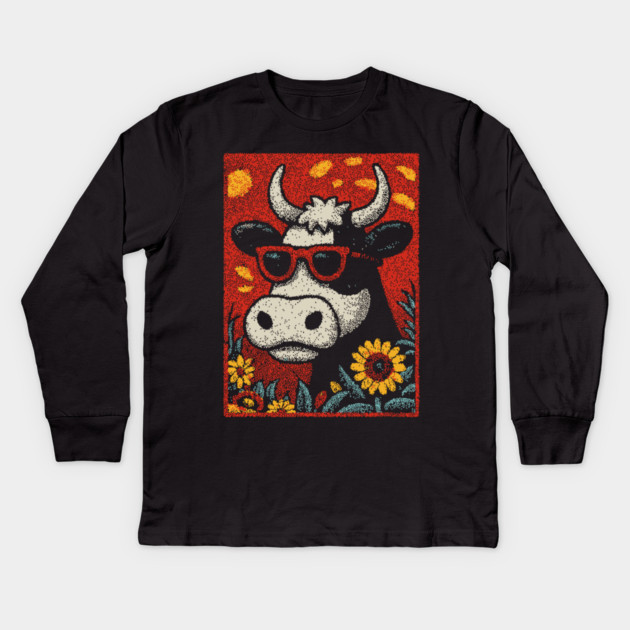 Groovy Cow | The Flower Child of the Pasture Kids Long Sleeve T-Shirt by TuncGK