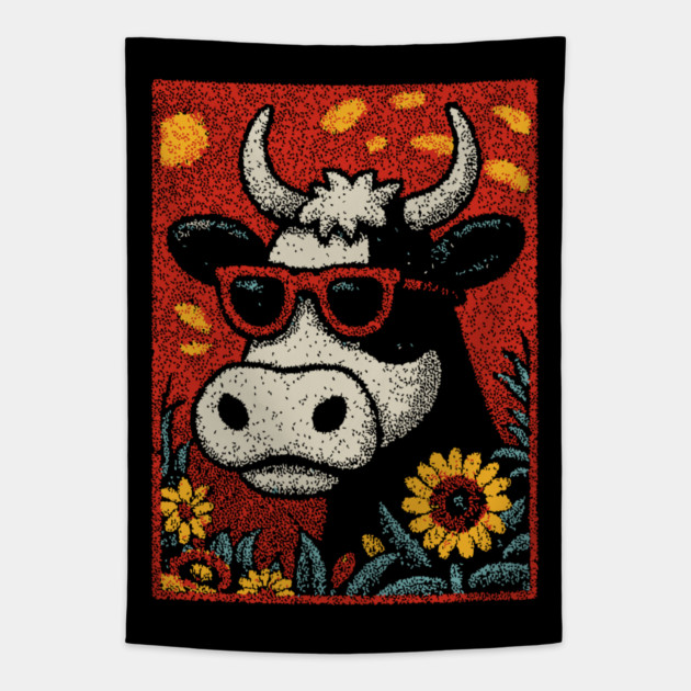 Groovy Cow | The Flower Child of the Pasture Tapestry by TuncGK