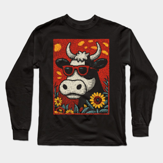 Groovy Cow | The Flower Child of the Pasture Long Sleeve T-Shirt by TuncGK