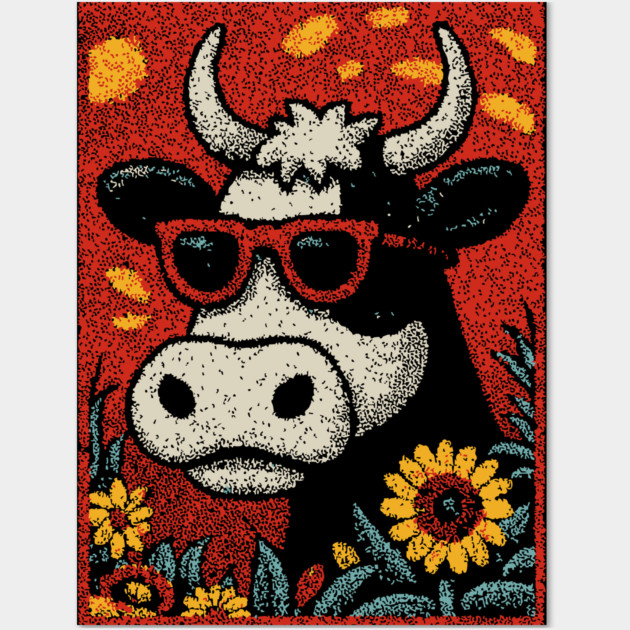 Groovy Cow | The Flower Child of the Pasture Wall Art by TuncGK
