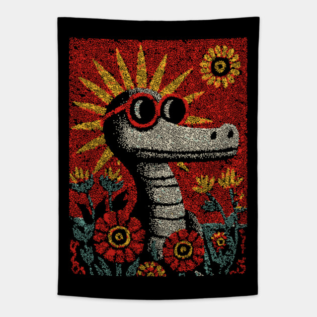 Nerdy Serpent | The Intellectual Reptile Tapestry by TuncGK