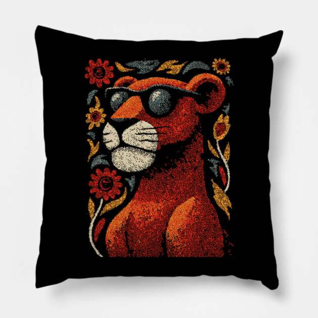 Folk Art Cougar | The Ghost Cat of the Mountains Pillow by TuncGK
