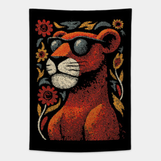 Folk Art Cougar | The Ghost Cat of the Mountains Tapestry