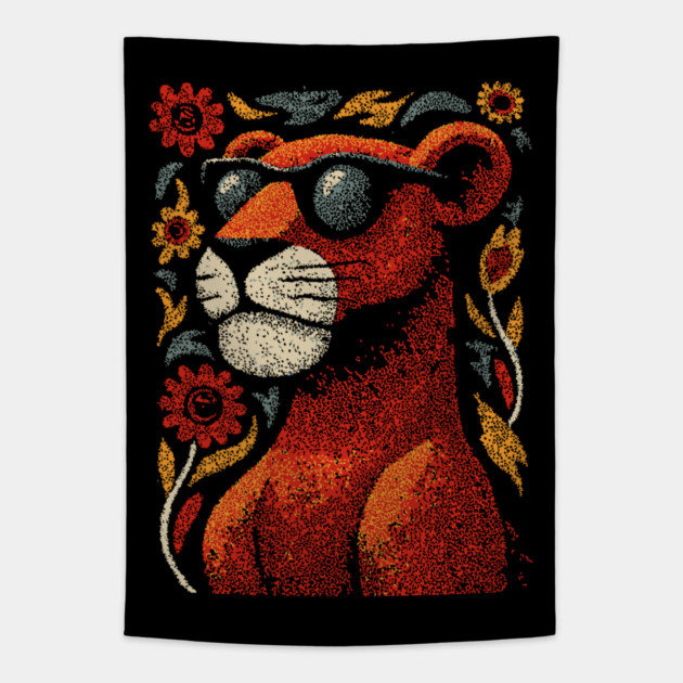 Folk Art Cougar | The Ghost Cat of the Mountains Tapestry by TuncGK