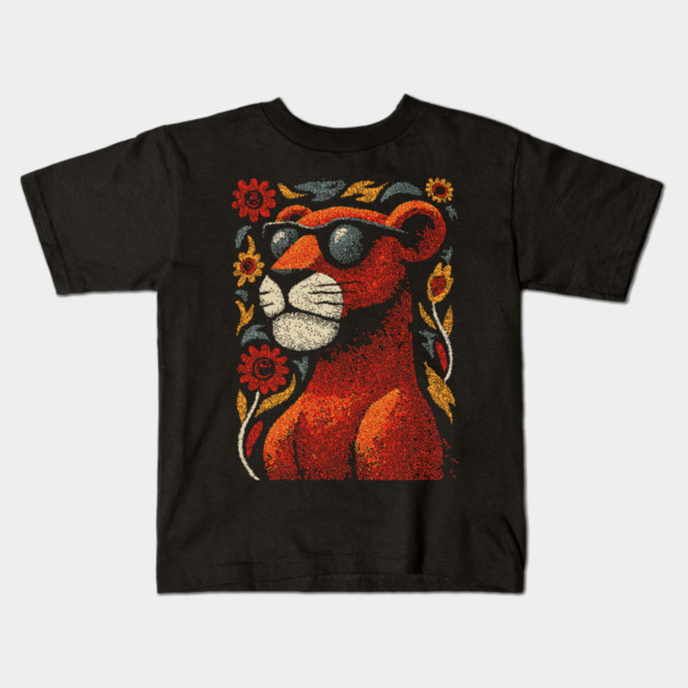 Folk Art Cougar | The Ghost Cat of the Mountains Kids T-Shirt by TuncGK
